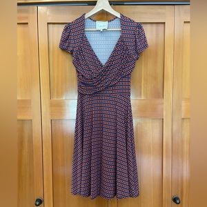 blue and orange small leota midi dress